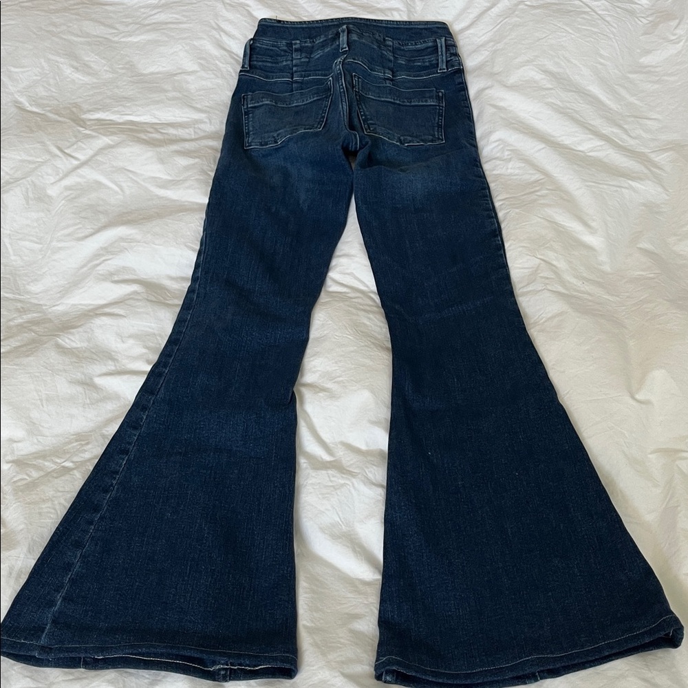 Free People dark wash stretchy 70’s style bell bottoms high rise flare buttonfly - Picture 8 of 10